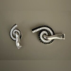 Famous Margot de Taxco Brooch White &Black Enamel & SterlingSilver &One Earring.